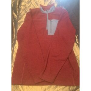 Ascend Mens Quarter Zip Pullover Red Grey Fleece Hiking Sweater Small